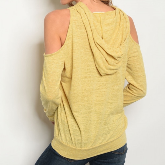 Mustard "HELLO WEEKEND" OPEN SHOULDER HOODED TOP - Picture 2 of 7